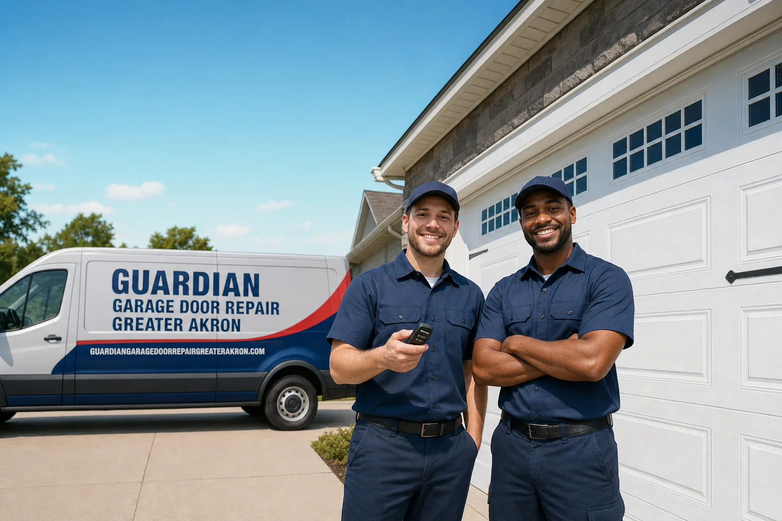 Guardian Garage Door Repair Greater Akron service vehicle and crew in Akron, OH